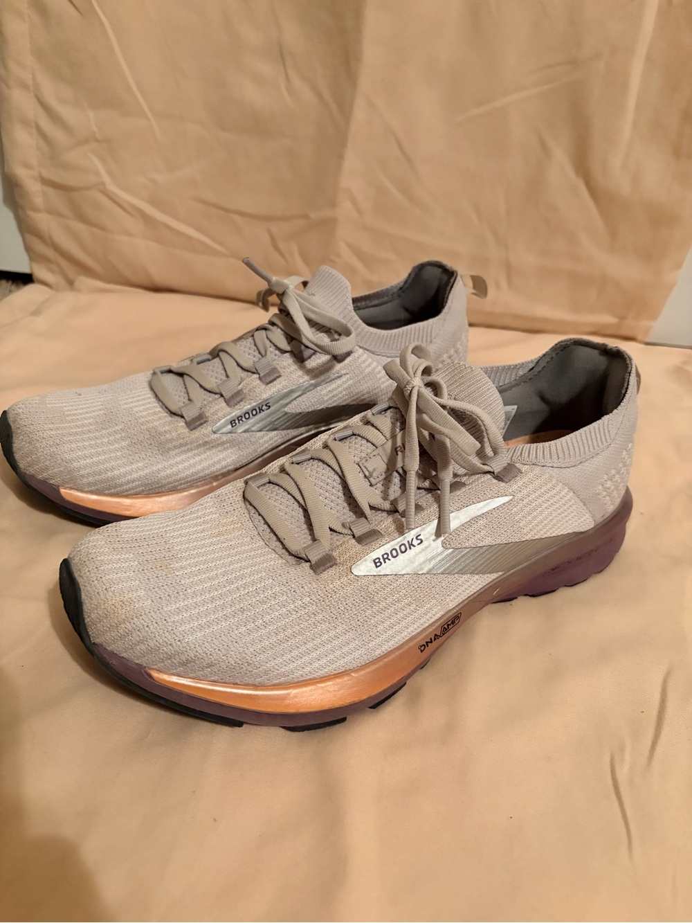 Brooks women’s Athletic Running Shoes - Taupe with Rose Gold and Plum Accents